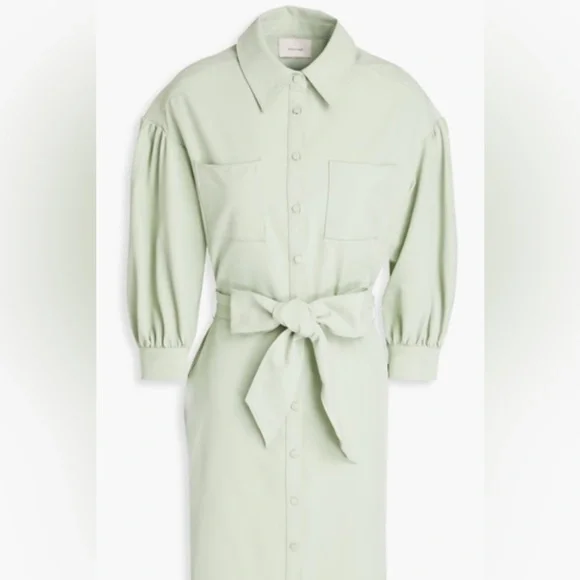 CINQ À SEPT Stacey Gathered Stretch-Crepe Shirt Dress Size 8 Pastel Green - Picture 3 of 8